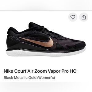Like new  women’s Nike zoom vapor pro black and gold size 7